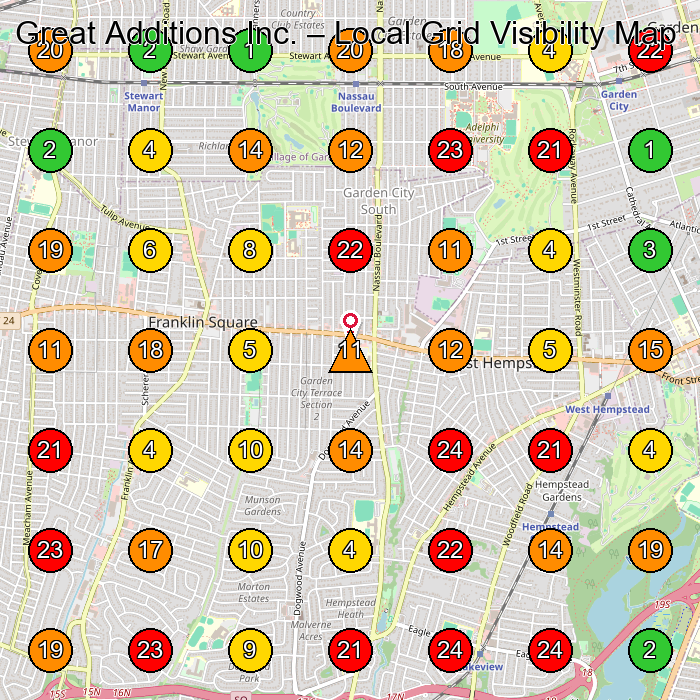 Great Additions Inc. Construction Company GeoGrid ranking map for Garden City South NY